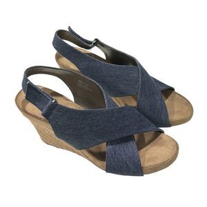 Aerosoles |  "Coco Plush" Women’s Denim Blue Wedge Weave Sandals
